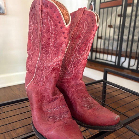 Dan Post Leather Cherry Red Cowboy Poots - Picture 2 of 4